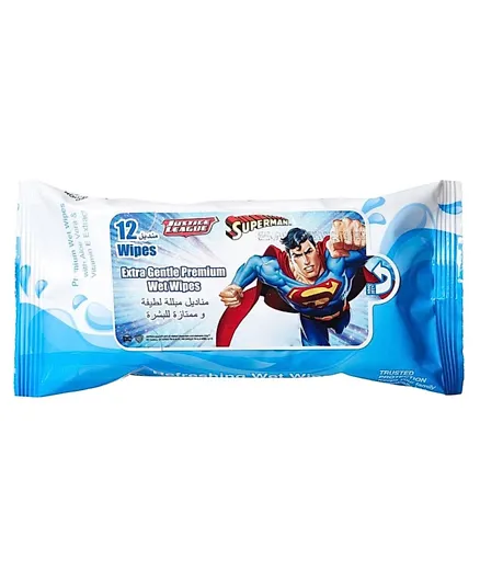 Superman Extra Gentle Premium Wet Wipes Blue - 12 Wipes