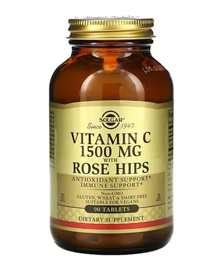 SOLGAR Vitamin C 1500mg with Rose Hips Dietary Supplement - 90 Tablets