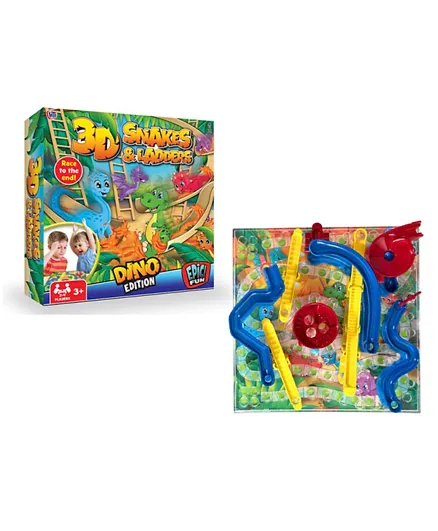 Game Dino 3D Snakes & Ladders Board Game - 2 to 4 Players