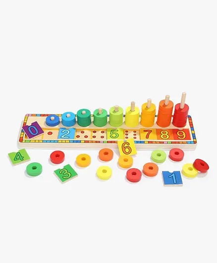Top Bright Wooden Rainbow Donuts Count & Match Numbers - Multicolor