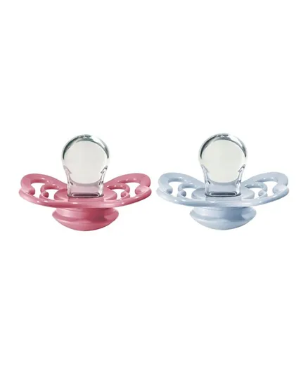 Bibs Baby Pacifier Supreme Silicone Size 1 Coral and Baby Blue - Pack of 2