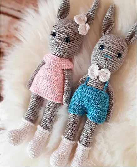 Pikkaboo Handmade Crochet Bunny Curtain Tiebacks - Soft Wool, Pair, Pink/Blue, Motor Skill Development, 0M+