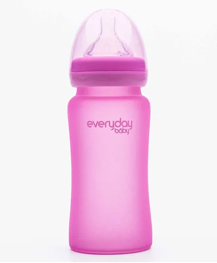 Everyday Baby Glass Heat Sensing Baby Bottle Cerise Pink - 240 ml