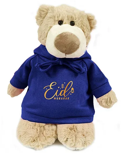 Fay Lawson Mascot Bear With Eid Mubarak Hoodie Blue and Brown -  28cm