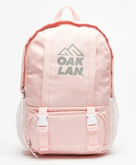 Oaklan by ShoeExpress Logo Print Backpack with Adjustable Shoulder Straps Pink - 16.5 Inch