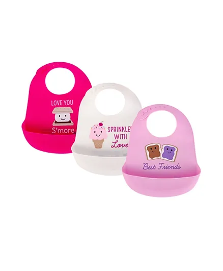 Hudson Childrenswear Silicone Bibs Love You Pink - 3 Pieces