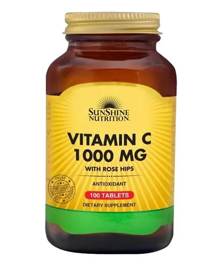 Sunshine Nutrition Vitamin C Dietary Supplement - 1000 MG With Rosehips - 100 Tablets