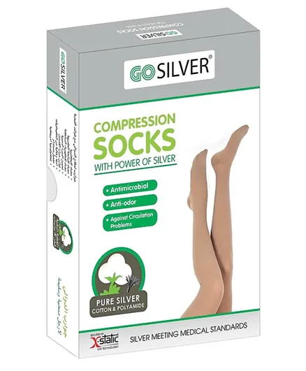 Go Silver Knee High Compression Socks Open Toe Flesh - Beige