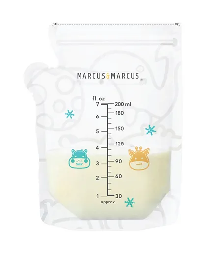 ماركوس آند ماركوس أكياس تخزين حليب الأم المزودة بمؤشر للحرارة - 200 مل لكل كيس - عبوة من 50 كيساً