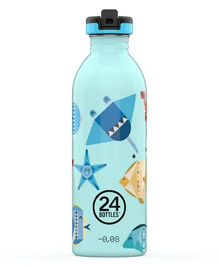 زجاجة ماء قابلة لإعادة الاستخدام من 24 بوتلز ستانلس ستيل بتصميم أصدقاء البحر - أزرق 500 مل