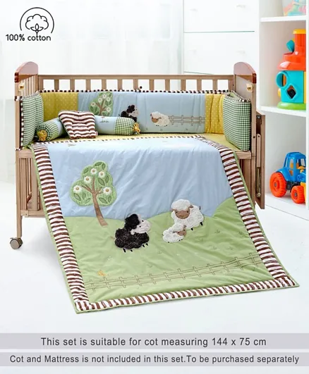 Babyhug Crib Bedding Set Farm Theme Large Pack of 6 - Light Green