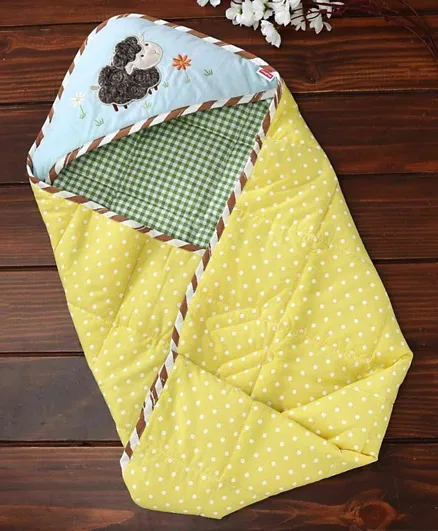 Babyhug Premium 100% Cotton Hooded Swaddle Wrapper Farm Theme - Yellow