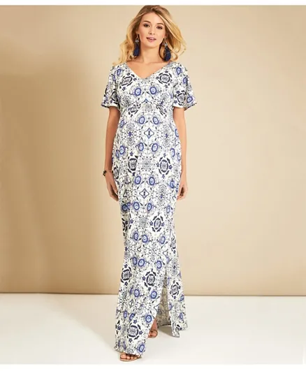 Mums & Bumps Tiffany Rose Kimono Maternity Maxi Dress - Porcelain Blue