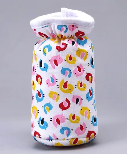 Babyhug Feeding Bottle Hosiery Cover With Elastic Neck Bird Print Medium - White