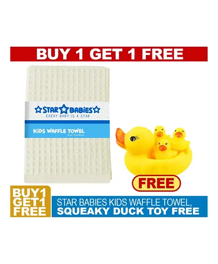 Star Babies Waffle Towel with Duck Toy - White and Yellow