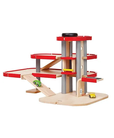 Plan Toys Wooden Parking Garage - Red