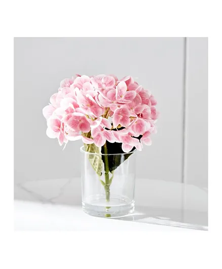HomeBox Fleur Hydrangea Blush Flower Bunch with Glass Pot