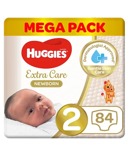 Huggies New Born Mega Pack Diapers Pack of 4  Size 2 - Total 84 Diapers (Each Pack Contains 21 Pieces)