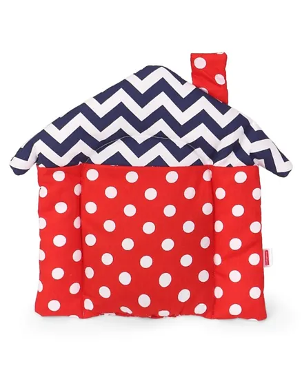 Babyhug Mustard Seed Filled House Shape Pillow Polka Dots Print - Red and Blue