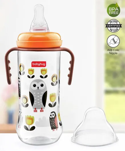 Babyhug Polypropylene Anti-Colic Sterilizable Feeding Bottle With Handle Orange - 250mL
