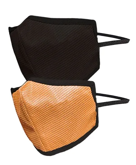 Swayam Reusable 4 Layers Outdoor Protective Face Mask Orange & Dark Brown - Pack of 2