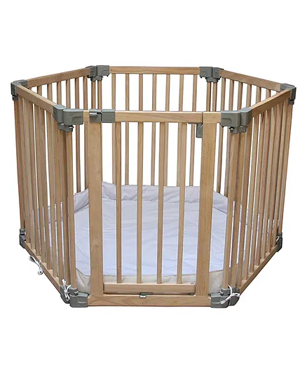 Clippasafe Natural Wood Playpen 6 Adjustable Panels and Mat - Natural Wood