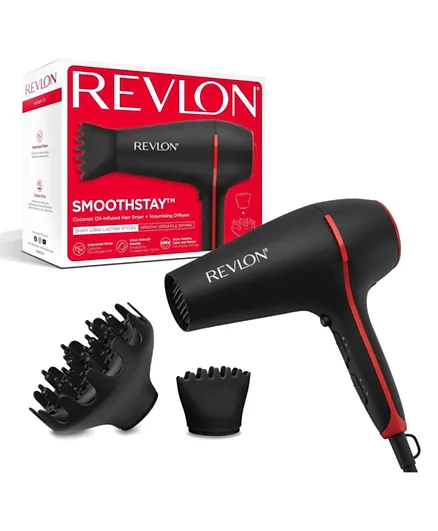 ريفلون - مجفف الشعر سموثستاي المُعزز بزيت جوز الهند RVDR5317 - أسود