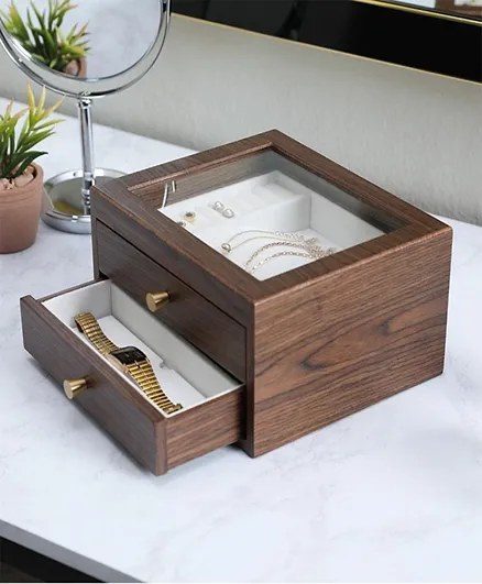 PAN Home Hampton 2 Drawer Wooden Jewelry Organizer Box -Natural