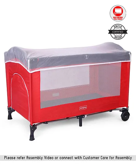 Babyhug My Space Full-Size Playpen With Removable Mosquito Net - Red Navy