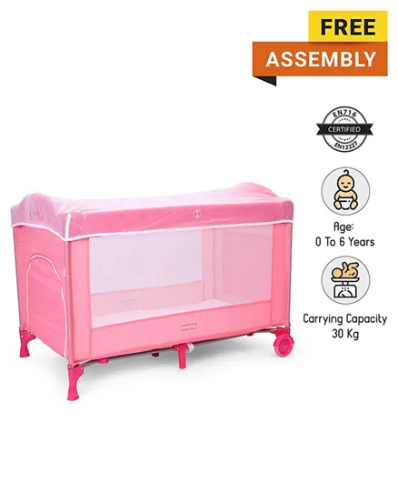 Babyhug My Space Playpen With Removable Mosquito Net - Pink