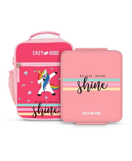 Eazy Kids Unicorn Bento Boxes With Insulated Lunch Bag Combo Shine  - Pink