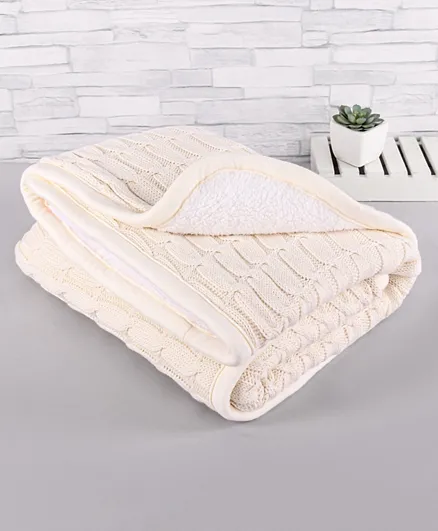 Babyhug Premium Cotton Knitted and Fur Blanket - White
