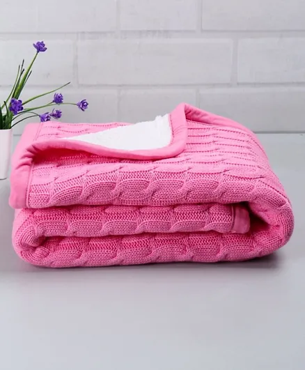 Babyhug Premium Cotton Knitted and Fur Solid Blanket - Pink