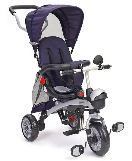 Babyhug Gladiator Metal Tricycle With 360 Degree Rotating Seat and Parent Push Handle - Navy Blue