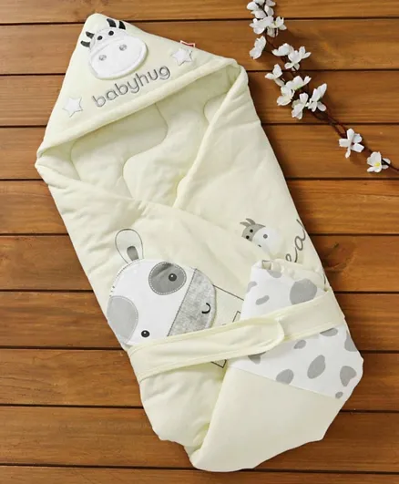 Babyhug Hooded Wrapper Convertible Sleeping Bag Cow Applique - Yellow