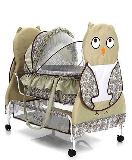 Babyhug Owl Cradle With Mosquito Net and Wheels - Green