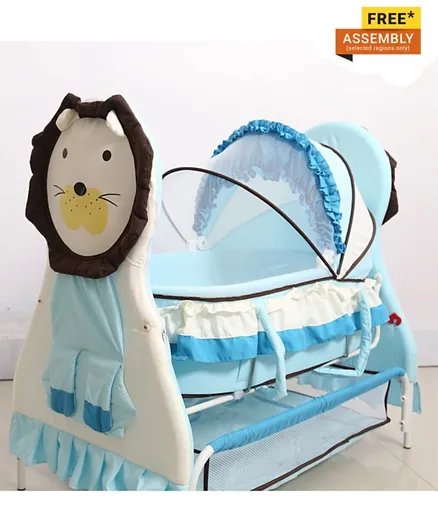 Babyhug Lion Cradle With Mosquito Net & Wheels - Blue