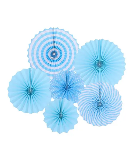 LAFIESTA Blue Paper Fan For Boys Birthday Party Decorations - Set of 6 Pieces