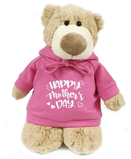Fay Lawson Light Brown Mascot Bear with Happy Mothers Day Print on Pink Hoodie - 28 cm