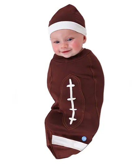 BABYjoe Baby Cocoon Swaddle Football Baby Headpiece and Announcement Card- Brown