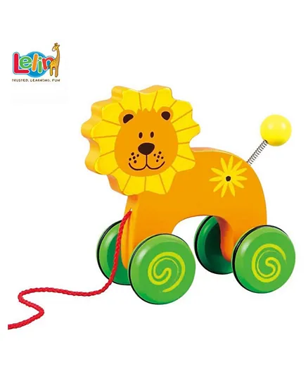 Lelin Wooden Lulu the Lion Pull Along Toy - Yellow