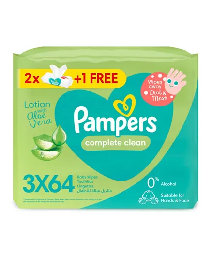 Pampers Fresh Clean Baby Wipes Pack of 2 +1 - 192 Wipes