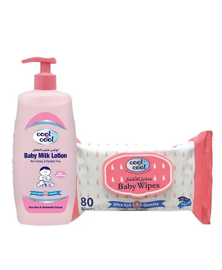 Cool & Cool Baby Milk Lotion 500 ml + 80 Baby Wipes - Pink