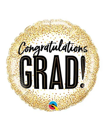 Qualatex Congradulations Grad Round Gold Glitter Dots Foil Balloon