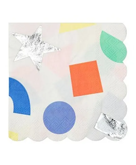 Meri Meri Silver Geometric Small Napkins Pack of 16 - Multicolour