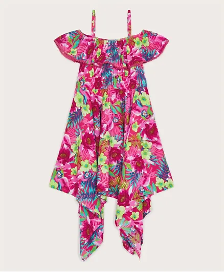 Monsoon Children Tropical Floral Hanky Hem Dress - Pink