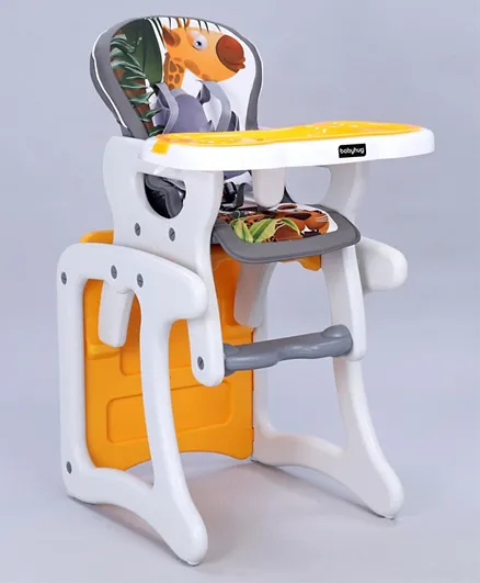 Babyhug Candy 2 in 1 High Chair With Cushioned Seat and 5 Point Safety Harness - Grey Orange