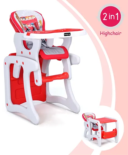 Babyhug Candy 2 in 1 High Chair With Cushioned Seat and 5 Point Safety Harness - Red White