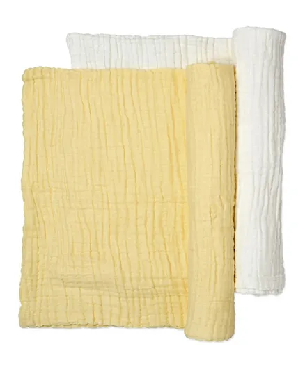 Anvi Baby Set of 2 Organic Muslin Bath Towel - Yellow & White