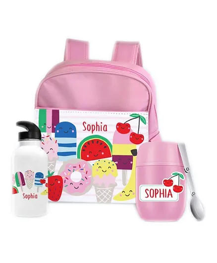 Essmak Whats For Desert Personalized Thermos and Backpack Set Pink - 11 Inches